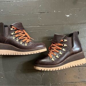 Cole Haan Zero Grand waterproof Brown Wedge boots with Orange Laces